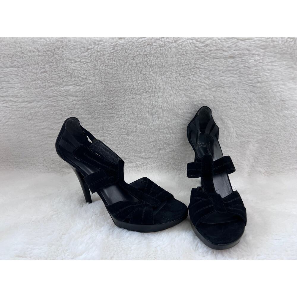 Stuart Weitzman Black Velvet T-Strap Heels Size 8M